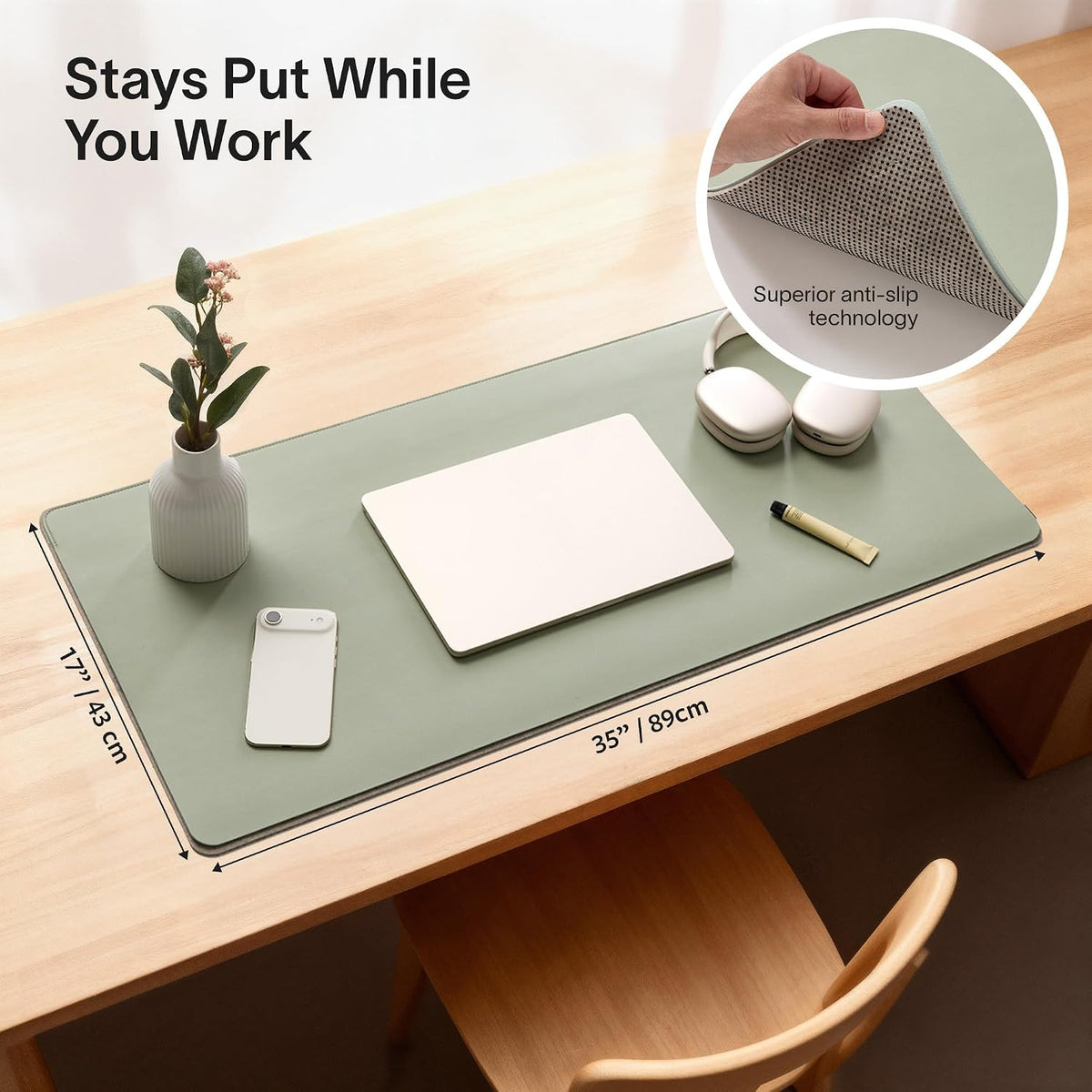 Nordik Felt and Leather Desk Mat - Dual Layer True Black 35 x 17 in