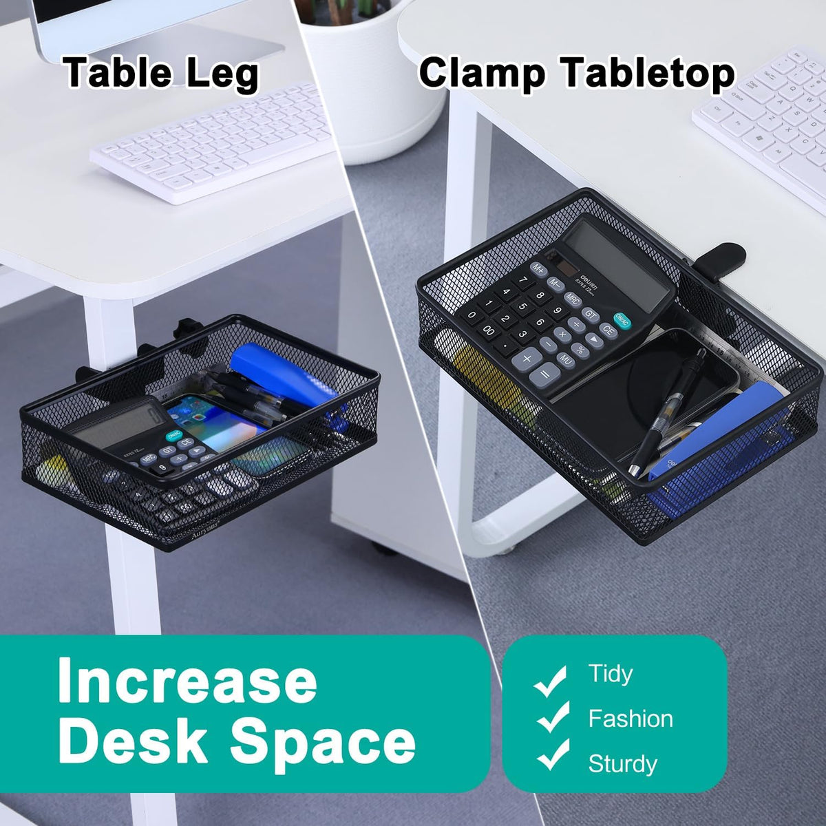 Under Desk Drawer, Clamp on Desk Organizer Under Table Hanging Desk Storage