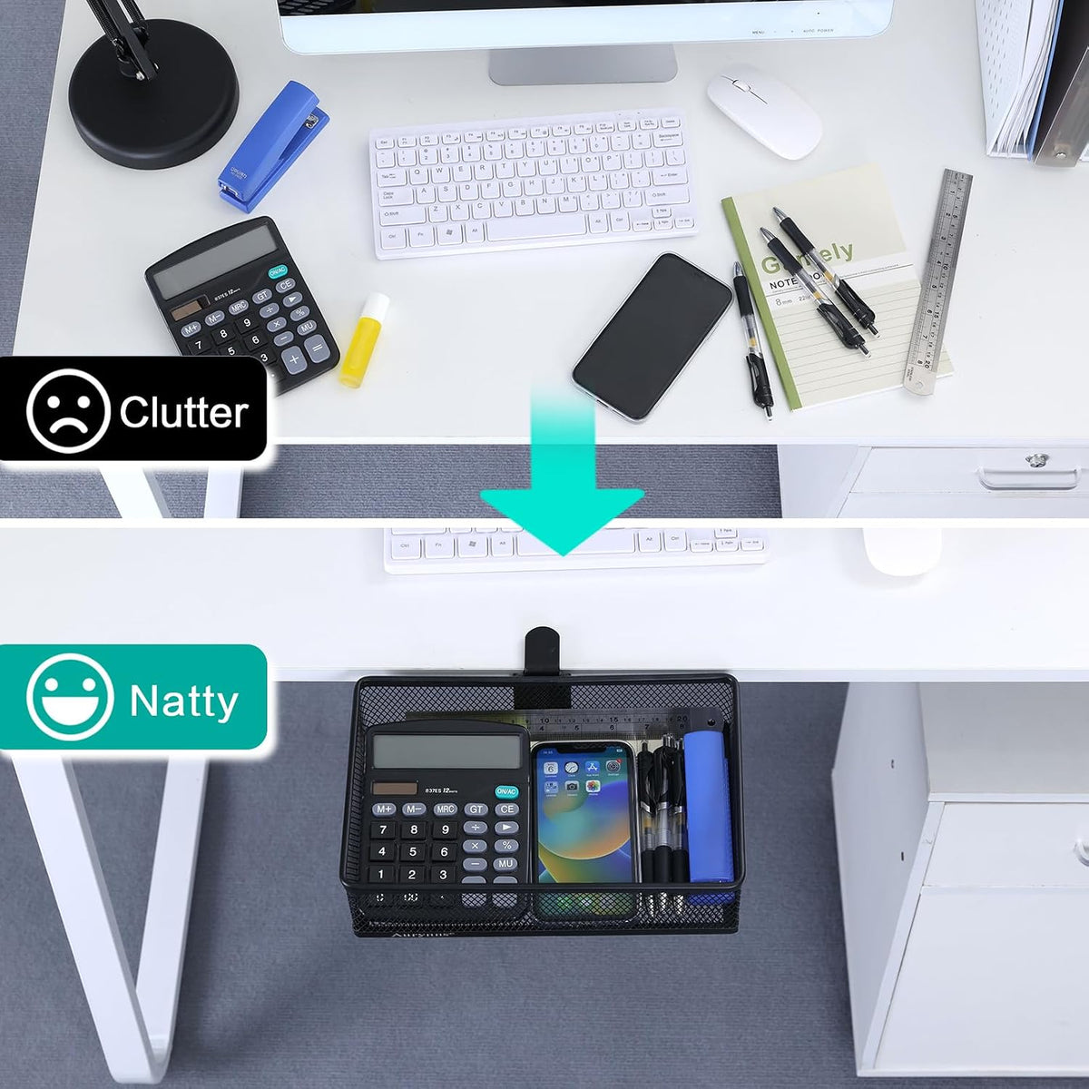 Under Desk Drawer, Clamp on Desk Organizer Under Table Hanging Desk Storage