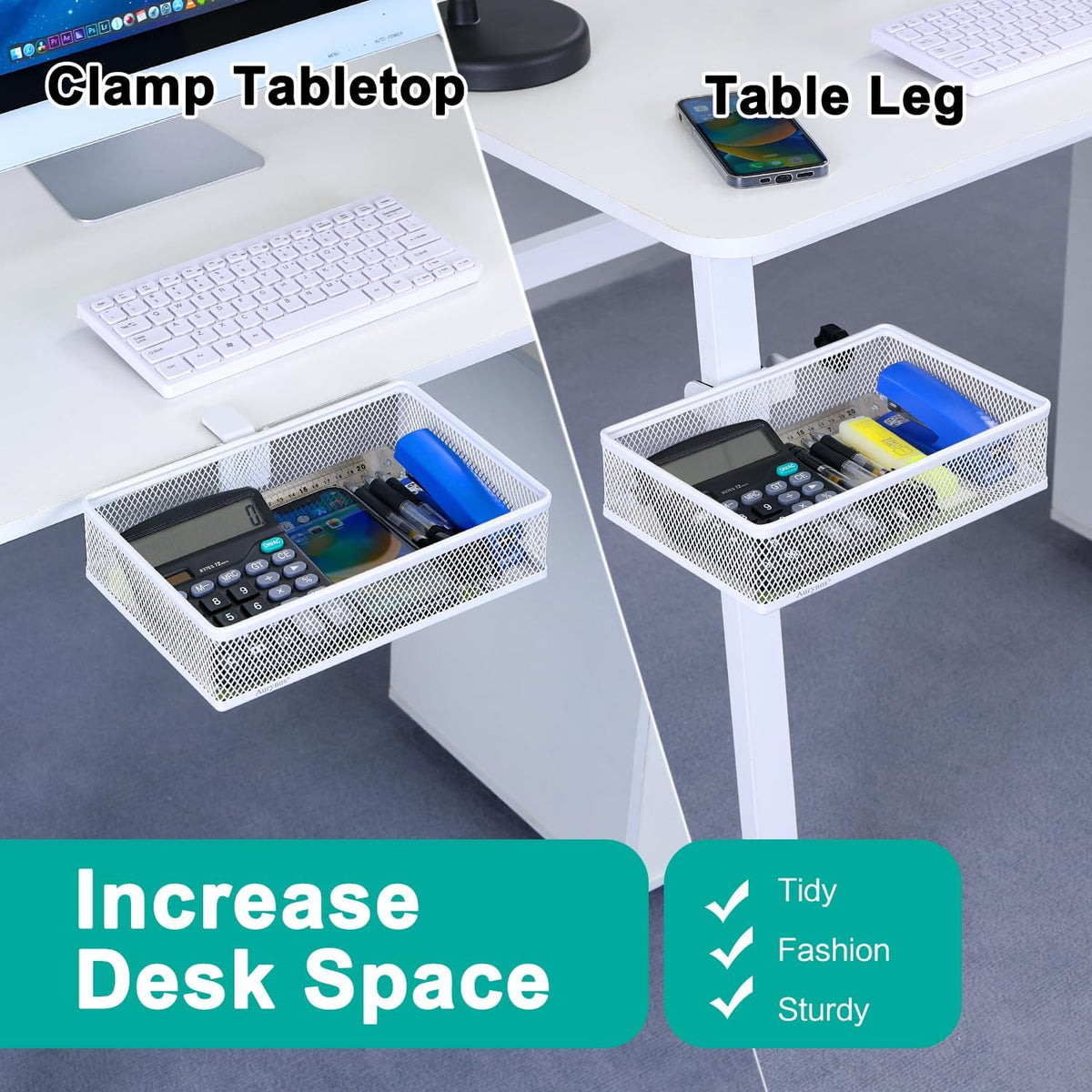 Under Desk Drawer, Clamp on Desk Organizer Under Table Hanging Desk Storage