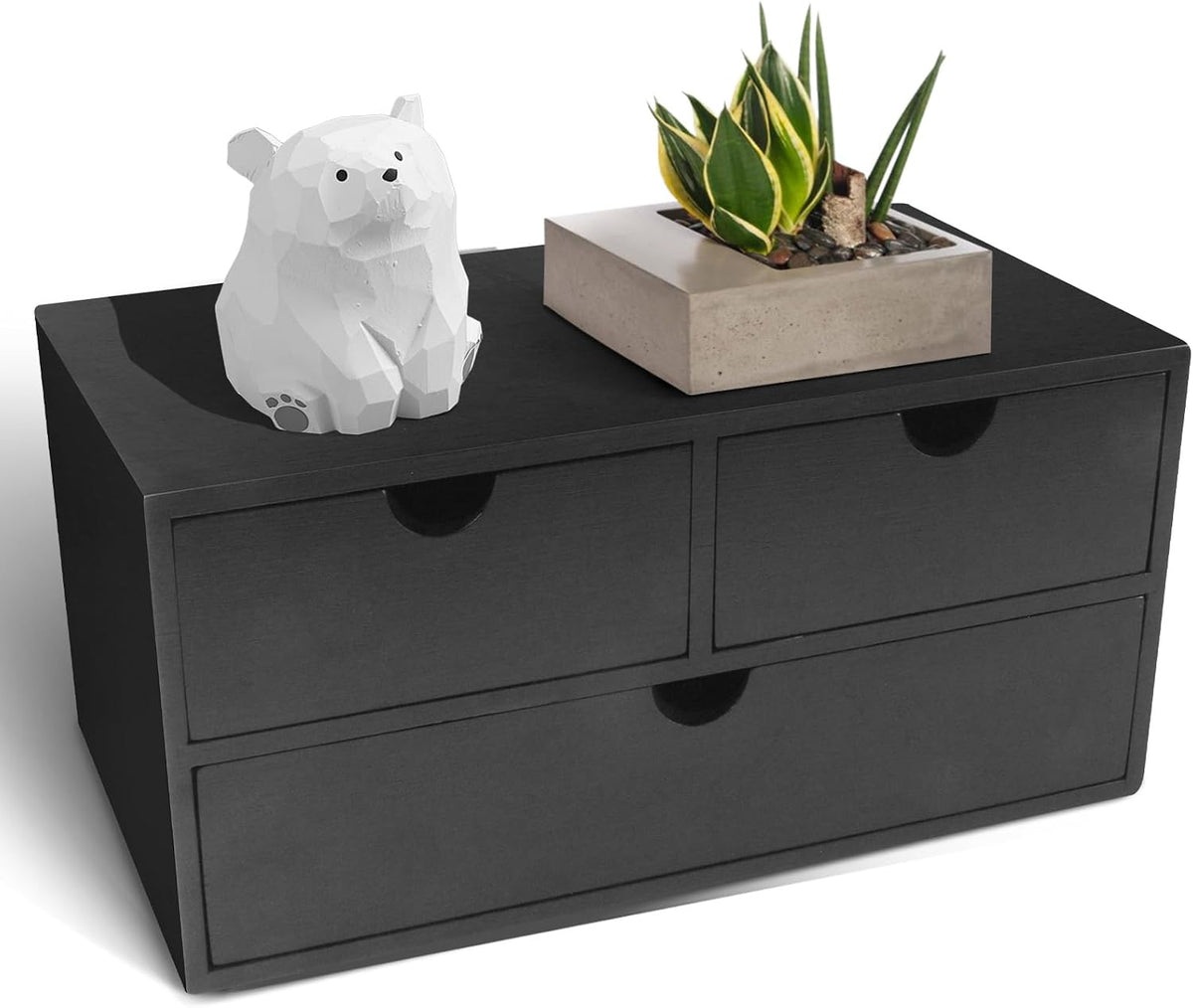 Bamboo Desk Organizer with 3 Drawers, Countertop Organizer with Drawers Makeup Storage Drawer 3 Drawers Tabletop Storage Organization Box Home Office Workspace