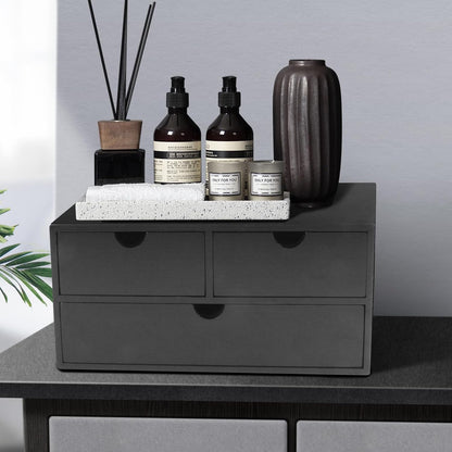 Bamboo Desk Organizer with 3 Drawers, Countertop Organizer with Drawers Makeup Storage Drawer 3 Drawers Tabletop Storage Organization Box Home Office Workspace