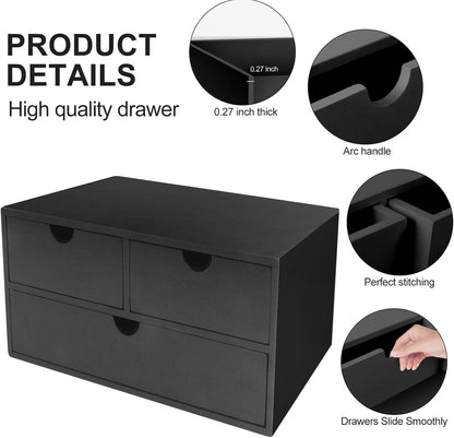 Bamboo Desk Organizer with 3 Drawers, Countertop Organizer with Drawers Makeup Storage Drawer 3 Drawers Tabletop Storage Organization Box Home Office Workspace