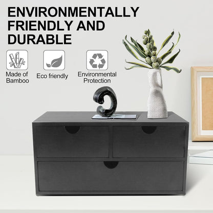 Bamboo Desk Organizer with 3 Drawers, Countertop Organizer with Drawers Makeup Storage Drawer 3 Drawers Tabletop Storage Organization Box Home Office Workspace
