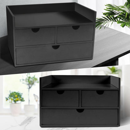 Bamboo Desk Organizer with 3 Drawers, Countertop Organizer with Drawers Makeup Storage Drawer 3 Drawers Tabletop Storage Organization Box Home Office Workspace