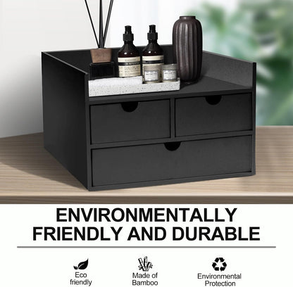 Bamboo Desk Organizer with 3 Drawers, Countertop Organizer with Drawers Makeup Storage Drawer 3 Drawers Tabletop Storage Organization Box Home Office Workspace