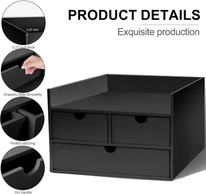 Bamboo Desk Organizer with 3 Drawers, Countertop Organizer with Drawers Makeup Storage Drawer 3 Drawers Tabletop Storage Organization Box Home Office Workspace