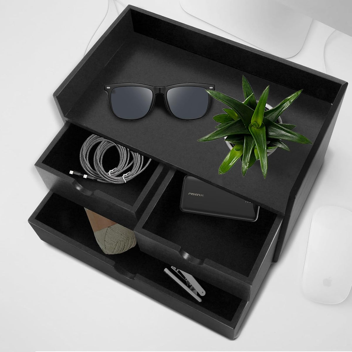 Bamboo Desk Organizer with 3 Drawers, Countertop Organizer with Drawers Makeup Storage Drawer 3 Drawers Tabletop Storage Organization Box Home Office Workspace