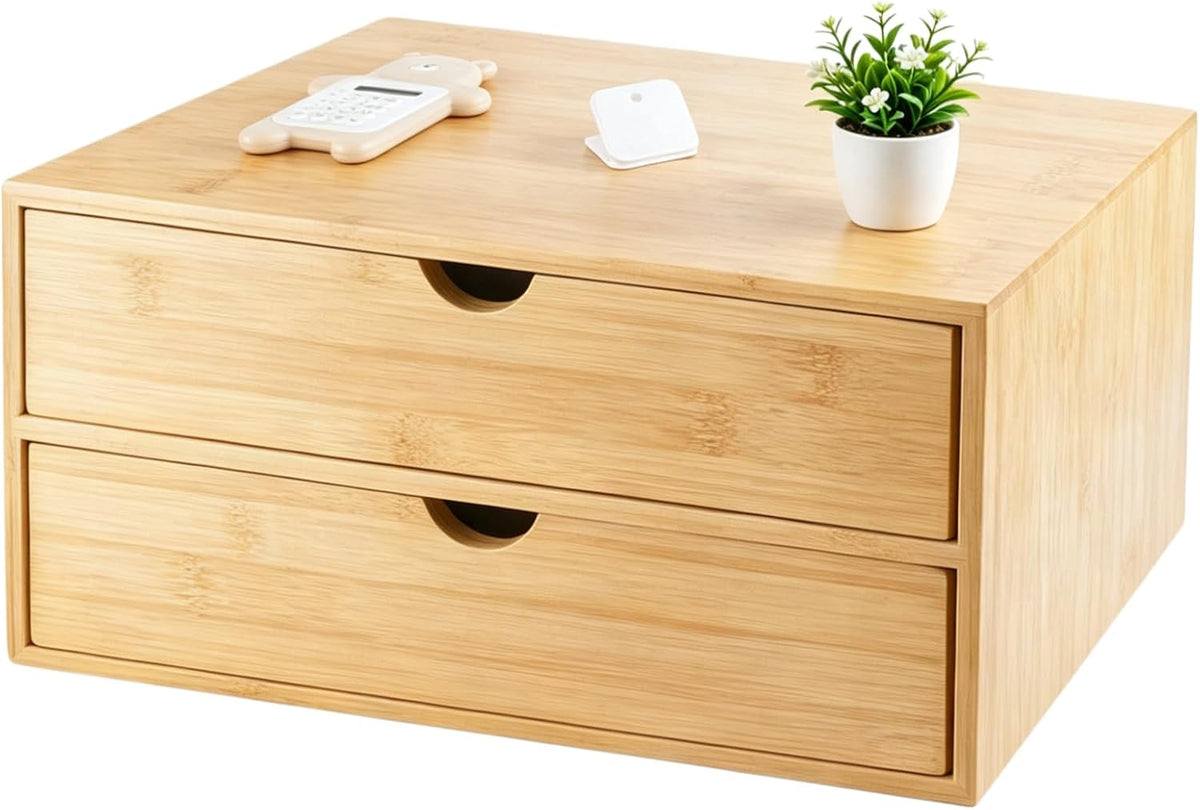 Bamboo Desk Organizer with 3 Drawers, Countertop Organizer with Drawers Makeup Storage Drawer 3 Drawers Tabletop Storage Organization Box Home Office Workspace