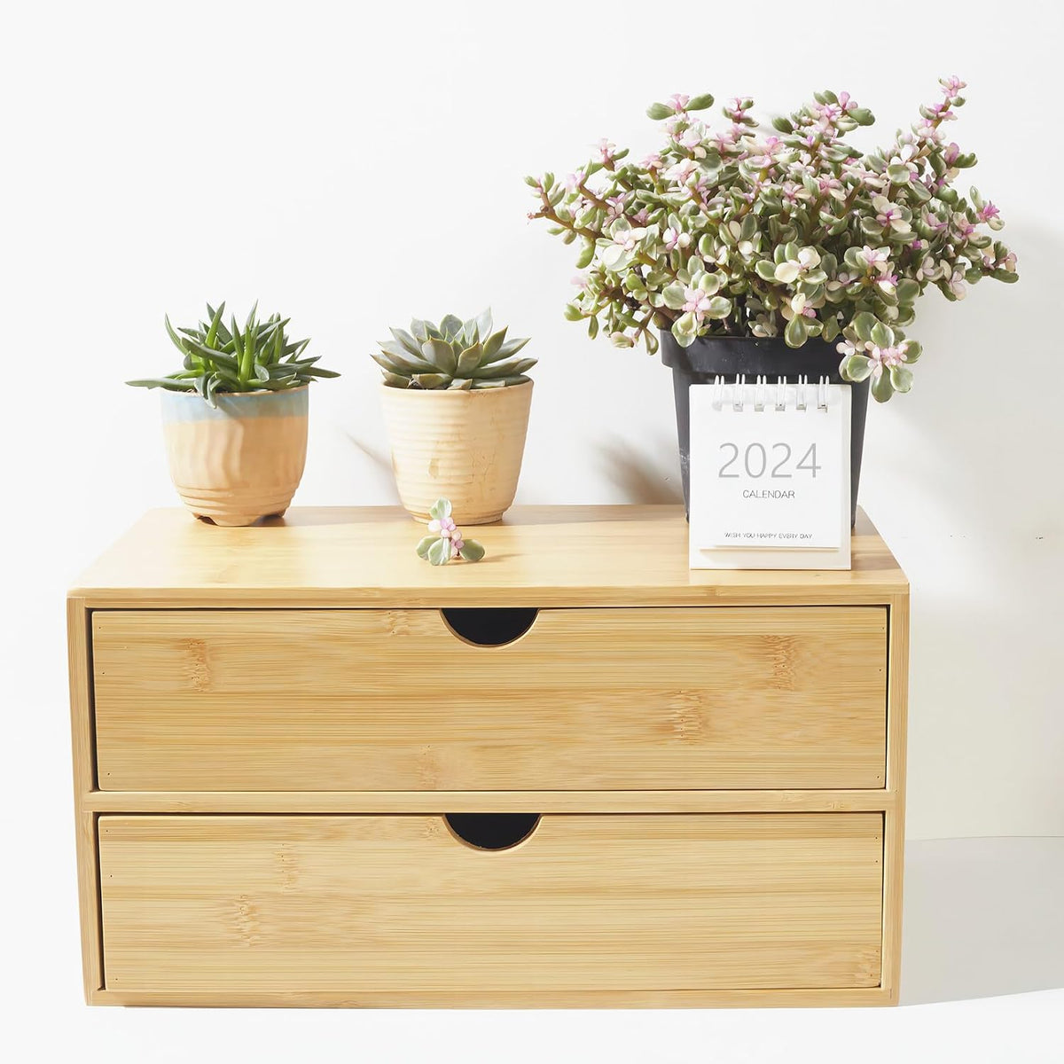 Bamboo Desk Organizer with 3 Drawers, Countertop Organizer with Drawers Makeup Storage Drawer 3 Drawers Tabletop Storage Organization Box Home Office Workspace