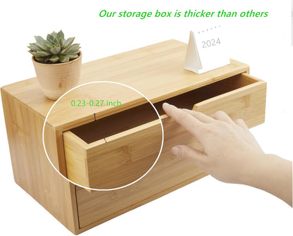 Bamboo Desk Organizer with 3 Drawers, Countertop Organizer with Drawers Makeup Storage Drawer 3 Drawers Tabletop Storage Organization Box Home Office Workspace