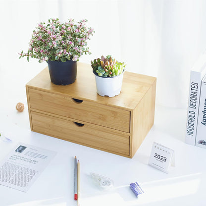 Bamboo Desk Organizer with 3 Drawers, Countertop Organizer with Drawers Makeup Storage Drawer 3 Drawers Tabletop Storage Organization Box Home Office Workspace