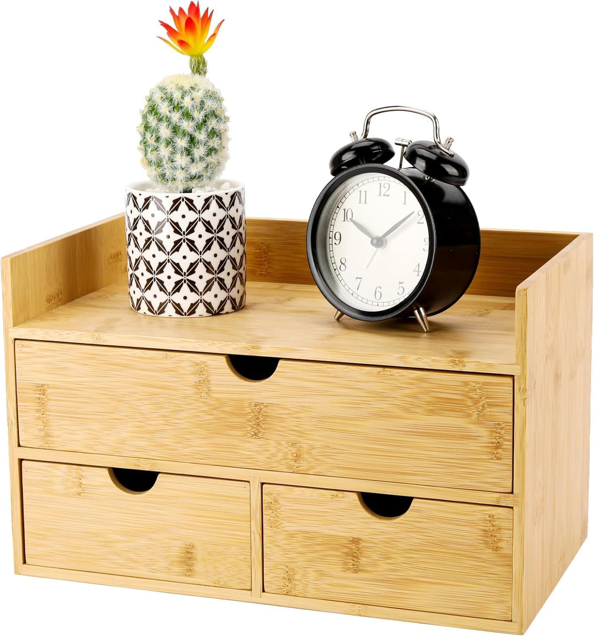 Bamboo Desk Organizer with 3 Drawers, Countertop Organizer with Drawers Makeup Storage Drawer 3 Drawers Tabletop Storage Organization Box Home Office Workspace