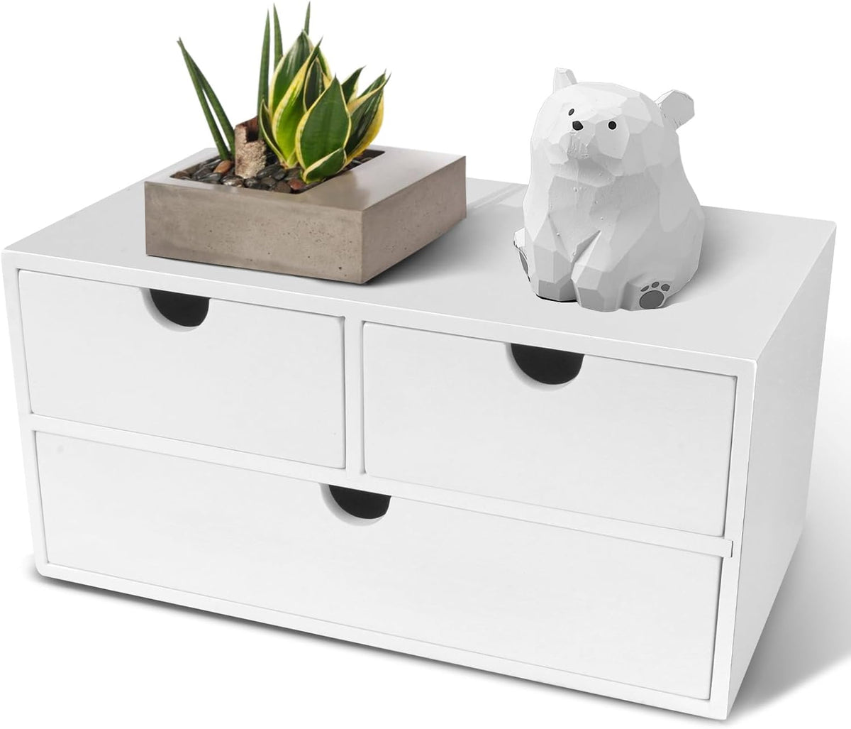 Bamboo Desk Organizer with 3 Drawers, Countertop Organizer with Drawers Makeup Storage Drawer 3 Drawers Tabletop Storage Organization Box Home Office Workspace
