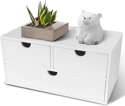 Bamboo Desk Organizer with 3 Drawers, Countertop Organizer with Drawers Makeup Storage Drawer 3 Drawers Tabletop Storage Organization Box Home Office Workspace