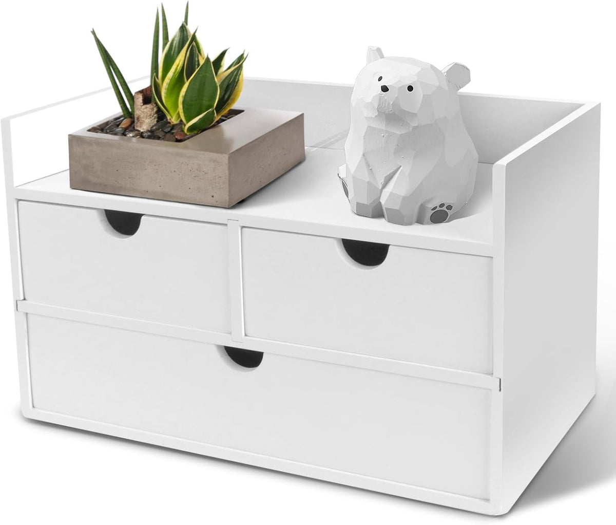 Bamboo Desk Organizer with 3 Drawers, Countertop Organizer with Drawers Makeup Storage Drawer 3 Drawers Tabletop Storage Organization Box Home Office Workspace