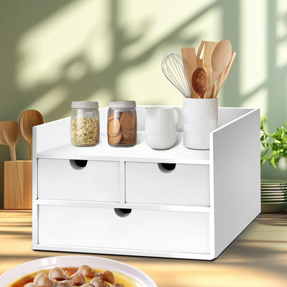 Bamboo Desk Organizer with 3 Drawers, Countertop Organizer with Drawers Makeup Storage Drawer 3 Drawers Tabletop Storage Organization Box Home Office Workspace