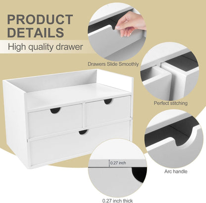 Bamboo Desk Organizer with 3 Drawers, Countertop Organizer with Drawers Makeup Storage Drawer 3 Drawers Tabletop Storage Organization Box Home Office Workspace
