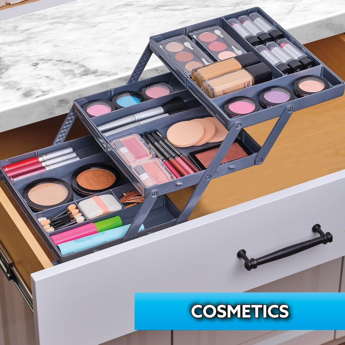 Smart Drawer Organizer - Multi-level Jewelry Holder, Cosmetics Organizer, or Office Drawer Organizer with Adjustable Dividers for Organization and Storage, Fits Drawers 9.8" W x 8.3" L x 2.8" D