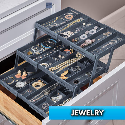 Smart Drawer Organizer - Multi-level Jewelry Holder, Cosmetics Organizer, or Office Drawer Organizer with Adjustable Dividers for Organization and Storage, Fits Drawers 9.8" W x 8.3" L x 2.8" D