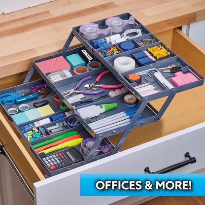 Smart Drawer Organizer - Multi-level Jewelry Holder, Cosmetics Organizer, or Office Drawer Organizer with Adjustable Dividers for Organization and Storage, Fits Drawers 9.8" W x 8.3" L x 2.8" D