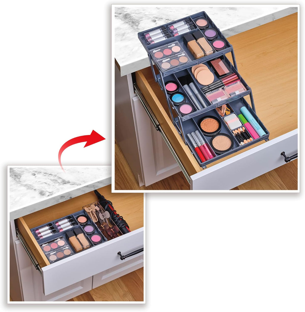 Smart Drawer Organizer - Multi-level Jewelry Holder, Cosmetics Organizer, or Office Drawer Organizer with Adjustable Dividers for Organization and Storage, Fits Drawers 9.8" W x 8.3" L x 2.8" D