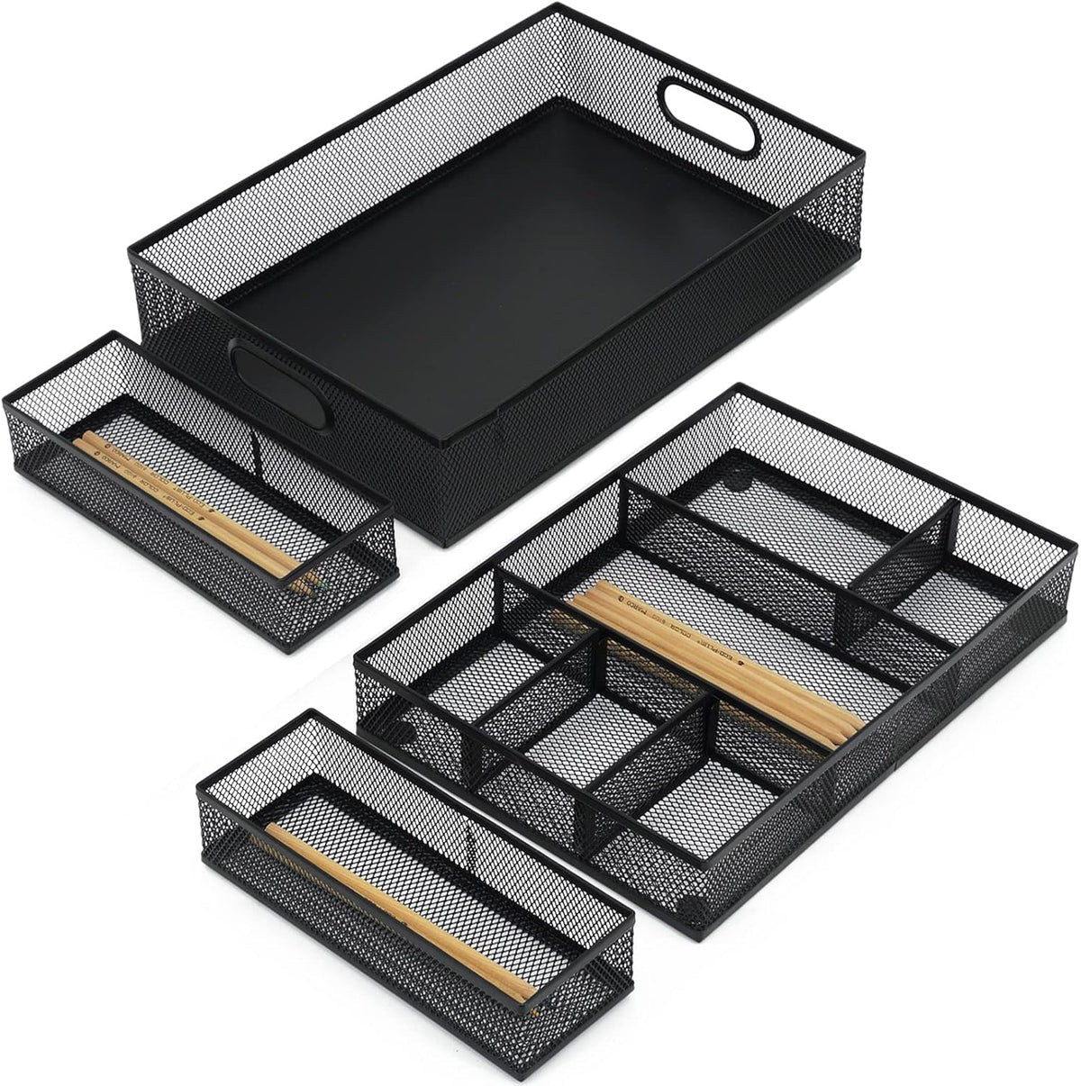 Desk Drawer Organizer, 4 Pack Metal Mesh, Black