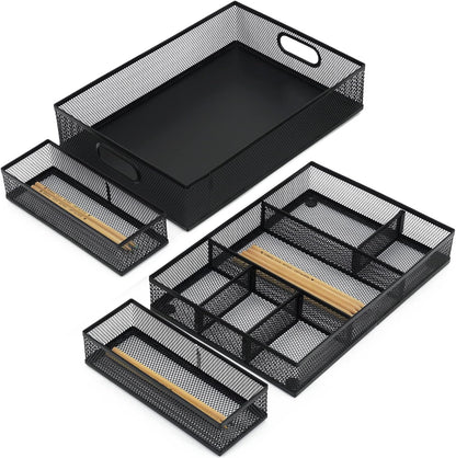 Desk Drawer Organizer, 4 Pack Metal Mesh, Black