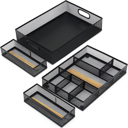 Desk Drawer Organizer, 4 Pack Metal Mesh, Black
