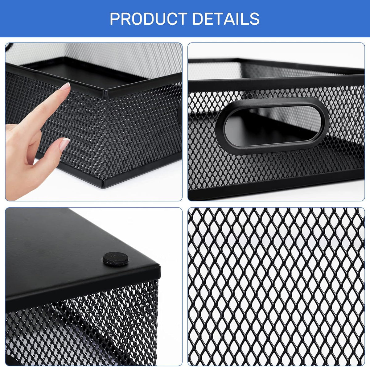 Desk Drawer Organizer, 4 Pack Metal Mesh, Black
