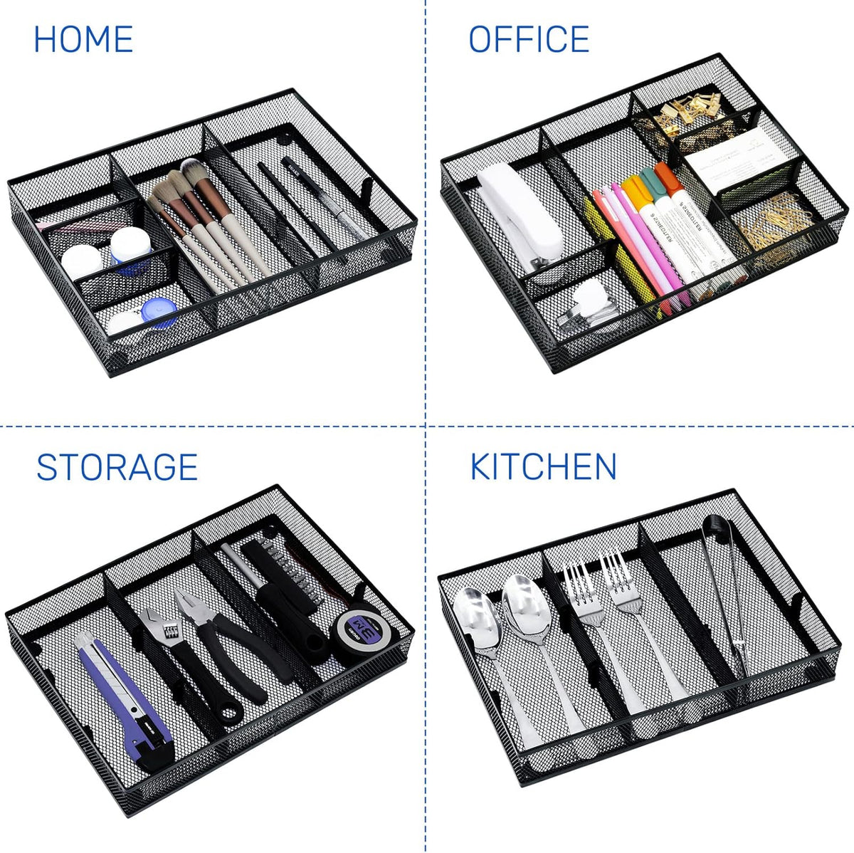 Desk Drawer Organizer, 4 Pack Metal Mesh, Black