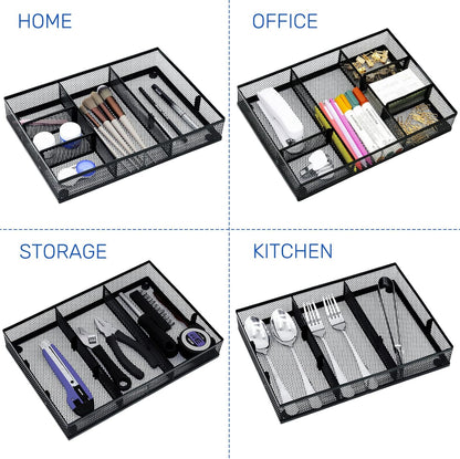 Desk Drawer Organizer, 4 Pack Metal Mesh, Black