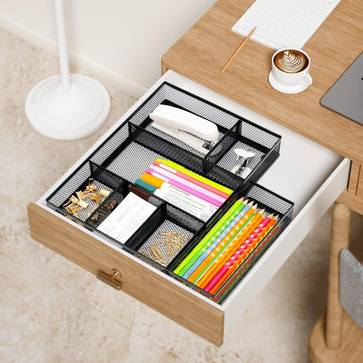Desk Drawer Organizer, 4 Pack Metal Mesh, Black