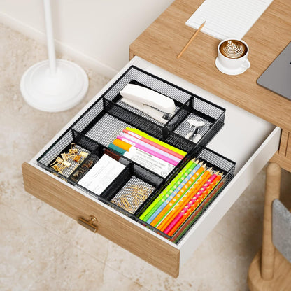 Desk Drawer Organizer, 4 Pack Metal Mesh, Black