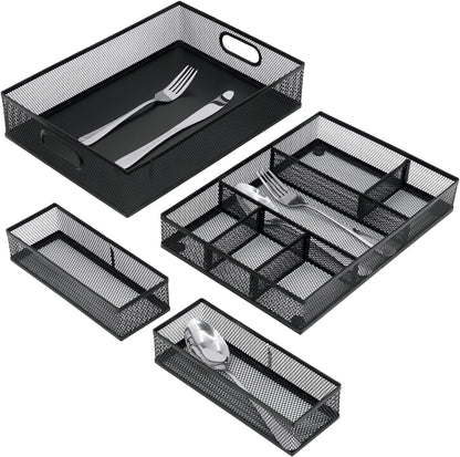 Desk Drawer Organizer, 4 Pack Metal Mesh, Black
