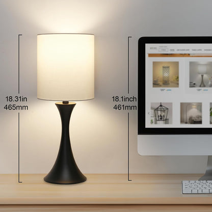 Dimmable Wood Grain Metal Table Lamp, 3 Way Touch Lamp with White Shade