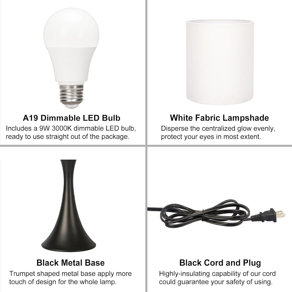 Dimmable Wood Grain Metal Table Lamp, 3 Way Touch Lamp with White Shade