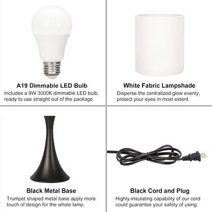 Dimmable Wood Grain Metal Table Lamp, 3 Way Touch Lamp with White Shade