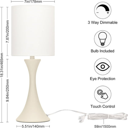 Dimmable Wood Grain Metal Table Lamp, 3 Way Touch Lamp with White Shade