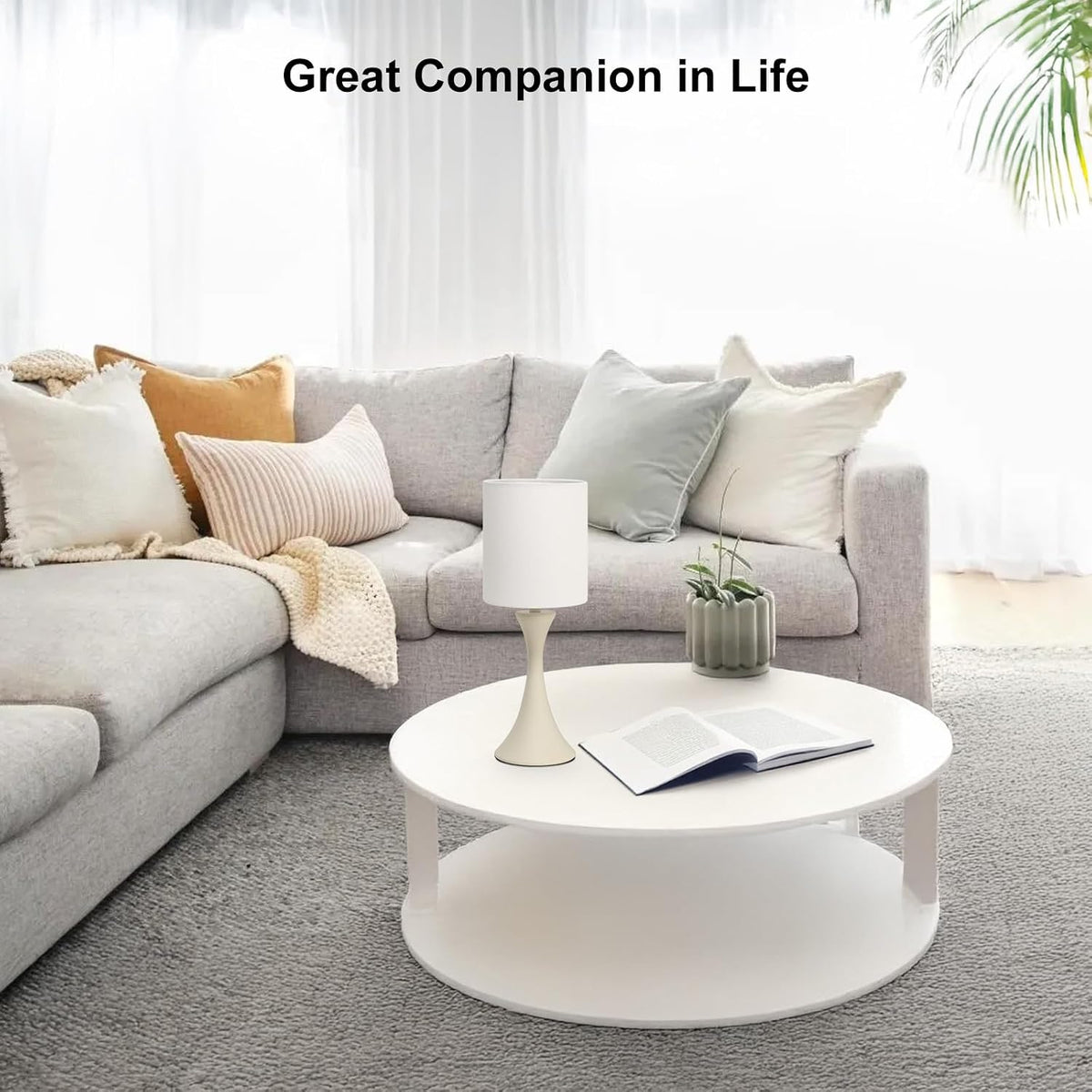 Dimmable Wood Grain Metal Table Lamp, 3 Way Touch Lamp with White Shade