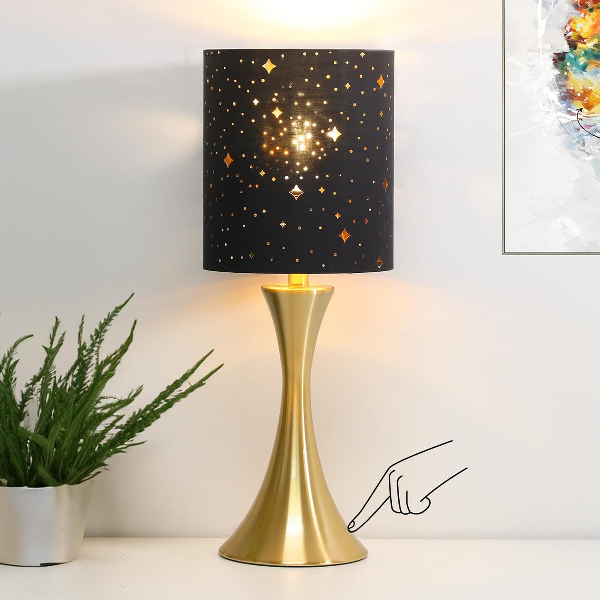 Dimmable Wood Grain Metal Table Lamp, 3 Way Touch Lamp with White Shade