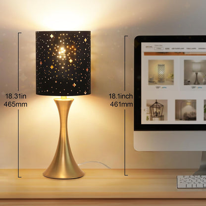 Dimmable Wood Grain Metal Table Lamp, 3 Way Touch Lamp with White Shade