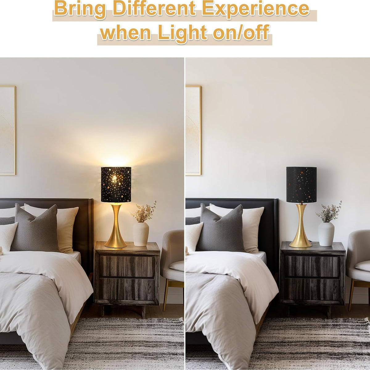 Dimmable Wood Grain Metal Table Lamp, 3 Way Touch Lamp with White Shade