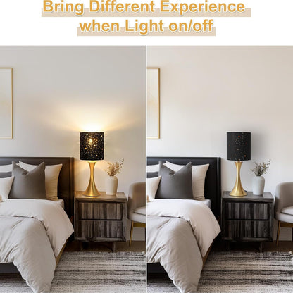 Dimmable Wood Grain Metal Table Lamp, 3 Way Touch Lamp with White Shade