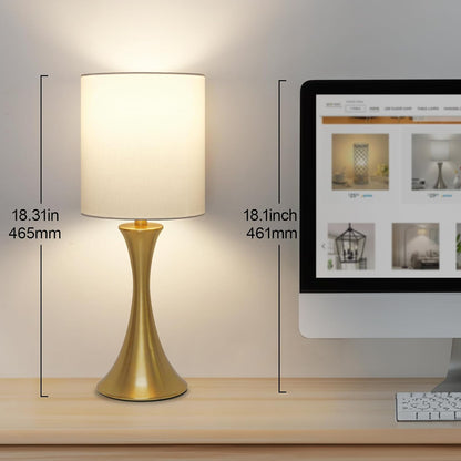 Dimmable Wood Grain Metal Table Lamp, 3 Way Touch Lamp with White Shade