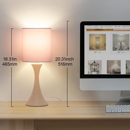 Dimmable Wood Grain Metal Table Lamp, 3 Way Touch Lamp with White Shade