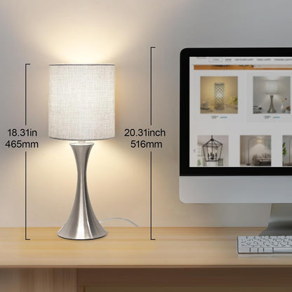 Dimmable Wood Grain Metal Table Lamp, 3 Way Touch Lamp with White Shade