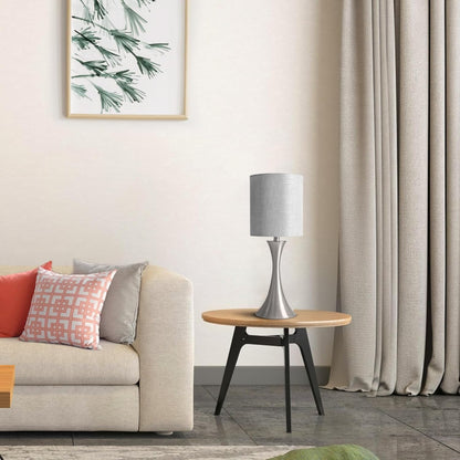 Dimmable Wood Grain Metal Table Lamp, 3 Way Touch Lamp with White Shade