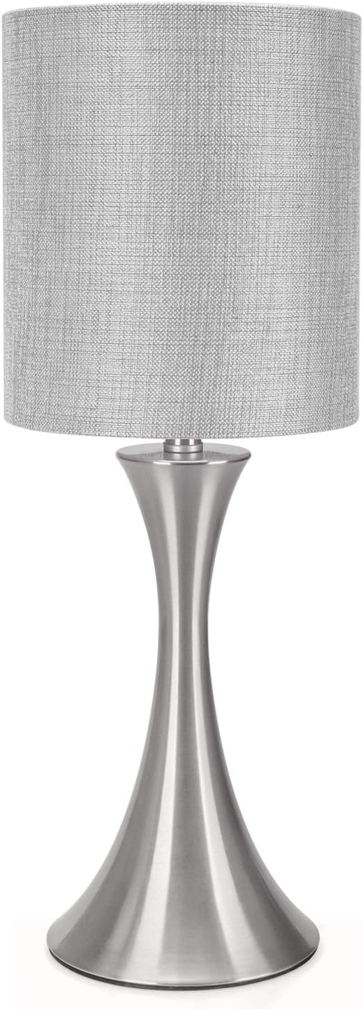 Dimmable Wood Grain Metal Table Lamp, 3 Way Touch Lamp with White Shade