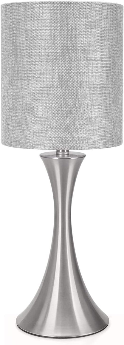 Dimmable Wood Grain Metal Table Lamp, 3 Way Touch Lamp with White Shade
